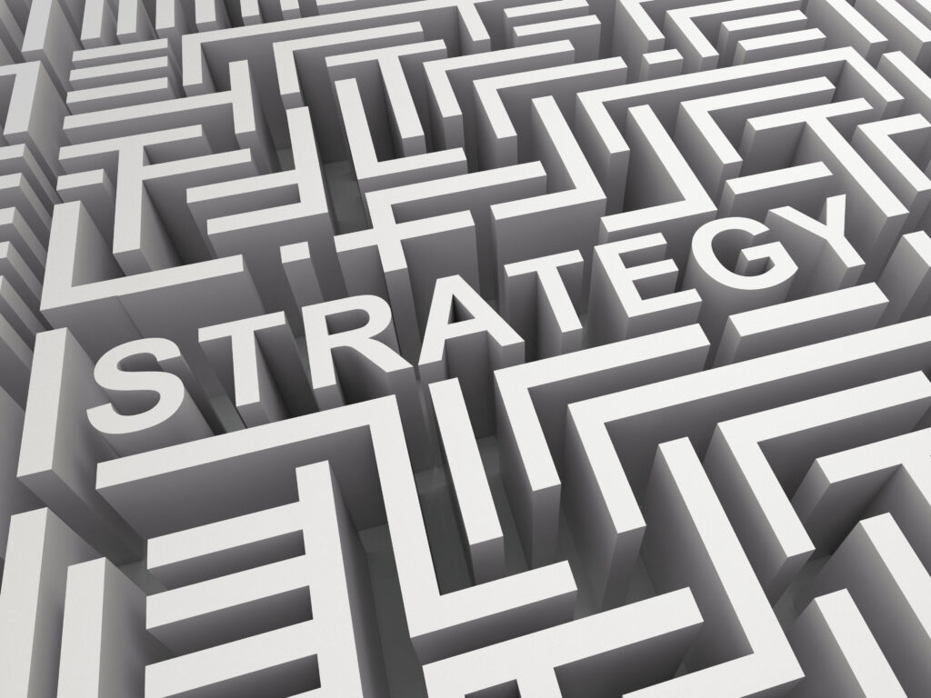 Strategy Word In Maze Shows Blueprint Or Game Plan